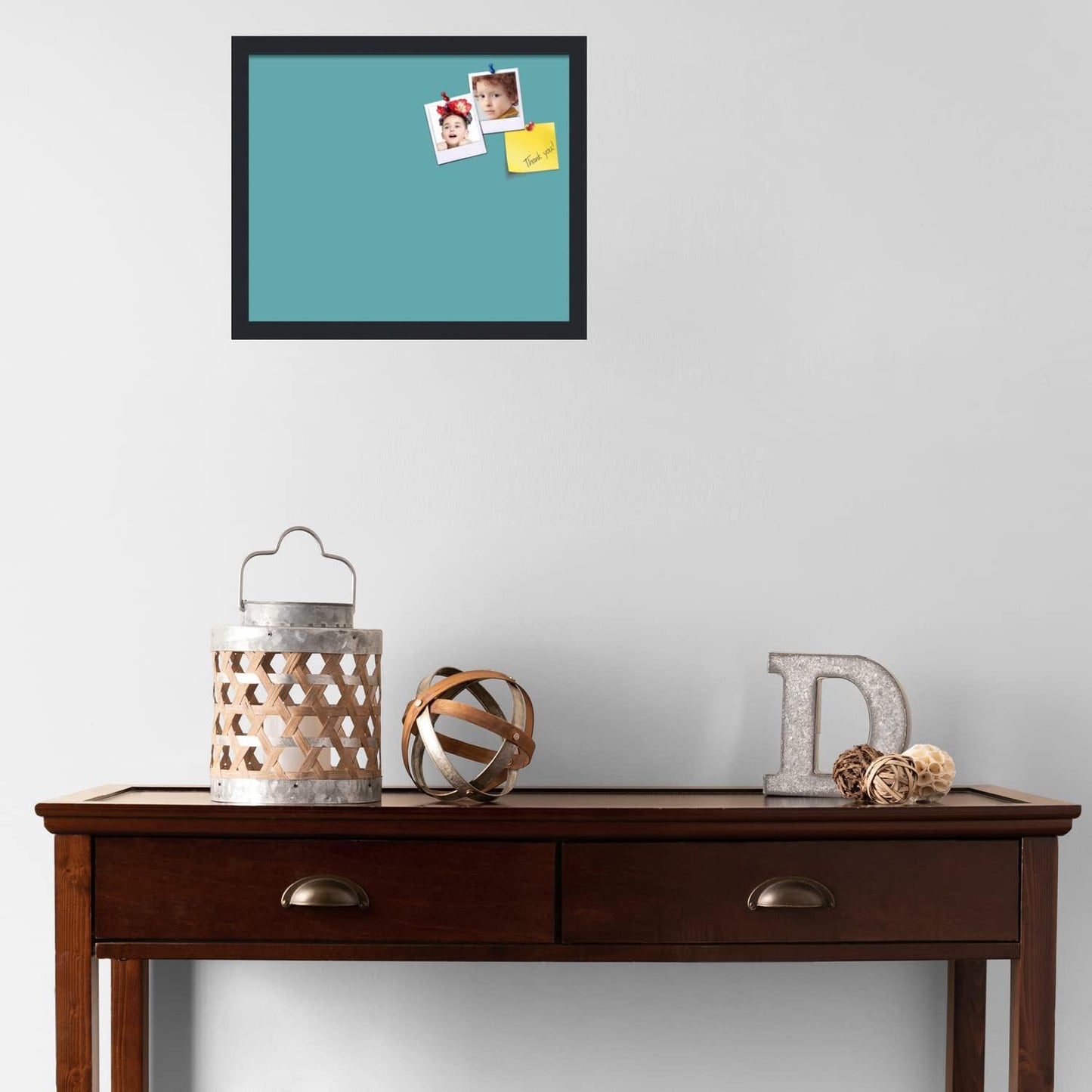 PinPix 18x15 Inch Cork Bulletin Board. This Decorative Framed Pin Board Comes with Aqua Pastel Design and a Satin Black Frame. Ideal for Home Office Decor or Message Board (PinPix-1806)