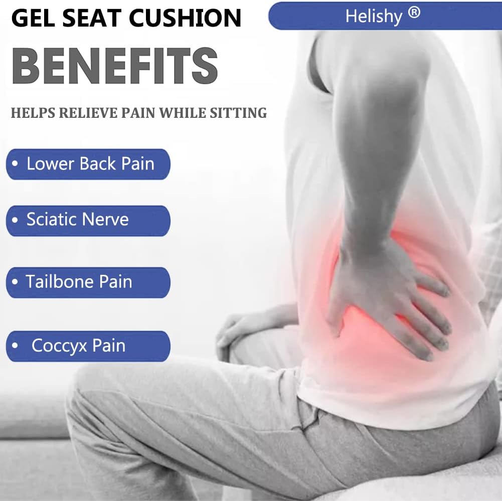 Gel Seat Cushion, Extra Large Breathable Honeycomb Gel Cushion, Absorbs Pressure Points Seat Cushion with Non-Slip Cover for Office Chair Home Cars Wheelchair (Standard, Blue)