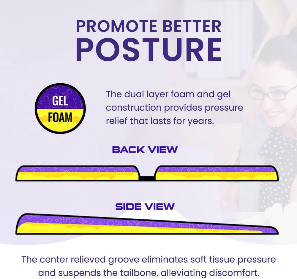 GSeat Ultra Orthopedic Gel and Foam Seat Cushion - for Coccyx, Back, Tailbone, Prostate, Postnatal, and Sciatica Pain/Discomfort - Office, Car, Chair, Travel (Cardinal Red)