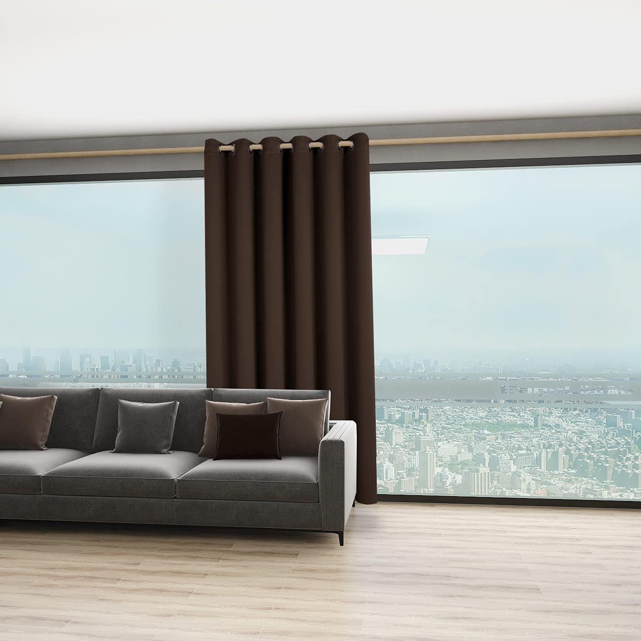 BONZER Room Divider Curtain Screen Partitions Total Privacy Wall Grommet Wide Blackout Curtains for Living Room, 96L x 70W Inch (8L x 5.8W ft), 1 Panel, Chocolate