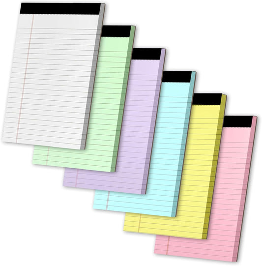 WINKIO Legal Pads 5" X 8", 6 Pack Colored Note Pads, College Ruled Yellow Lined Paper Pads, Letter & Legal Ruled Pads, 30 Sheets per Small Writing Pads 5x8 for School, Home, Office, Business