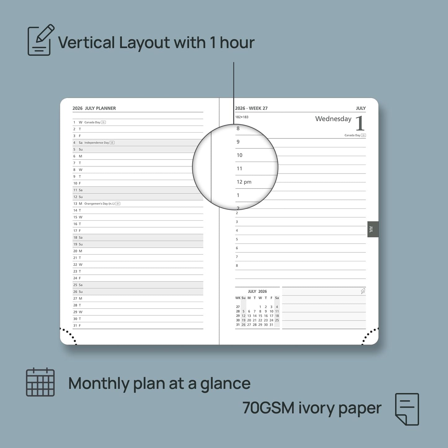 POPRUN Daily Planner 2026 (Jan - Dec), (Purse Size-4.25" x 6.25") 2026 Daily Calendar with One Page Per Day Even Weekends, Hourly Appointment Book with Pocket, PU Leather Softcover - Brown