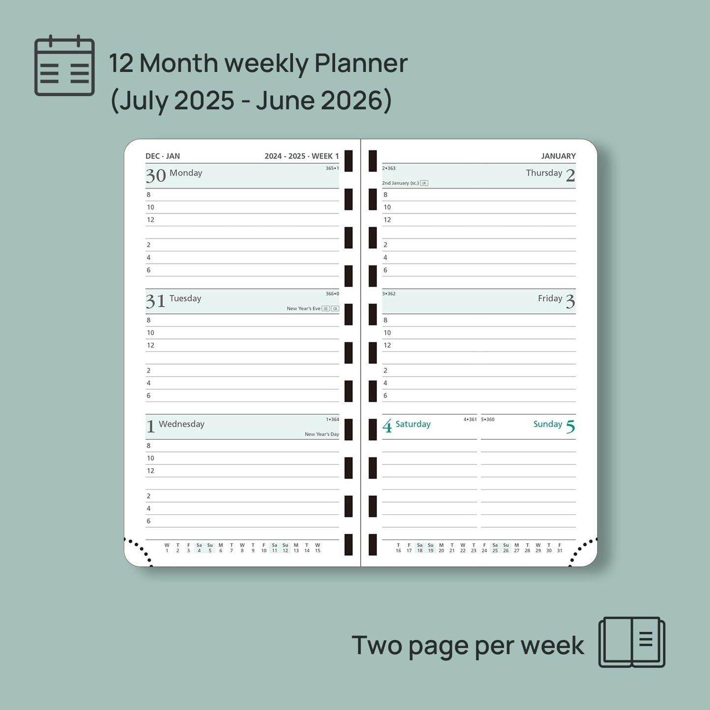 POPRUN Pocket Planner 2025-2026 (Slim Size 3.5'' x 6.5'') Academic Purse Calendar (July 2025 - June 2026) with Hourly Time Slots, 100GSM Thick Paper, Spiral Soft Cover - Brown