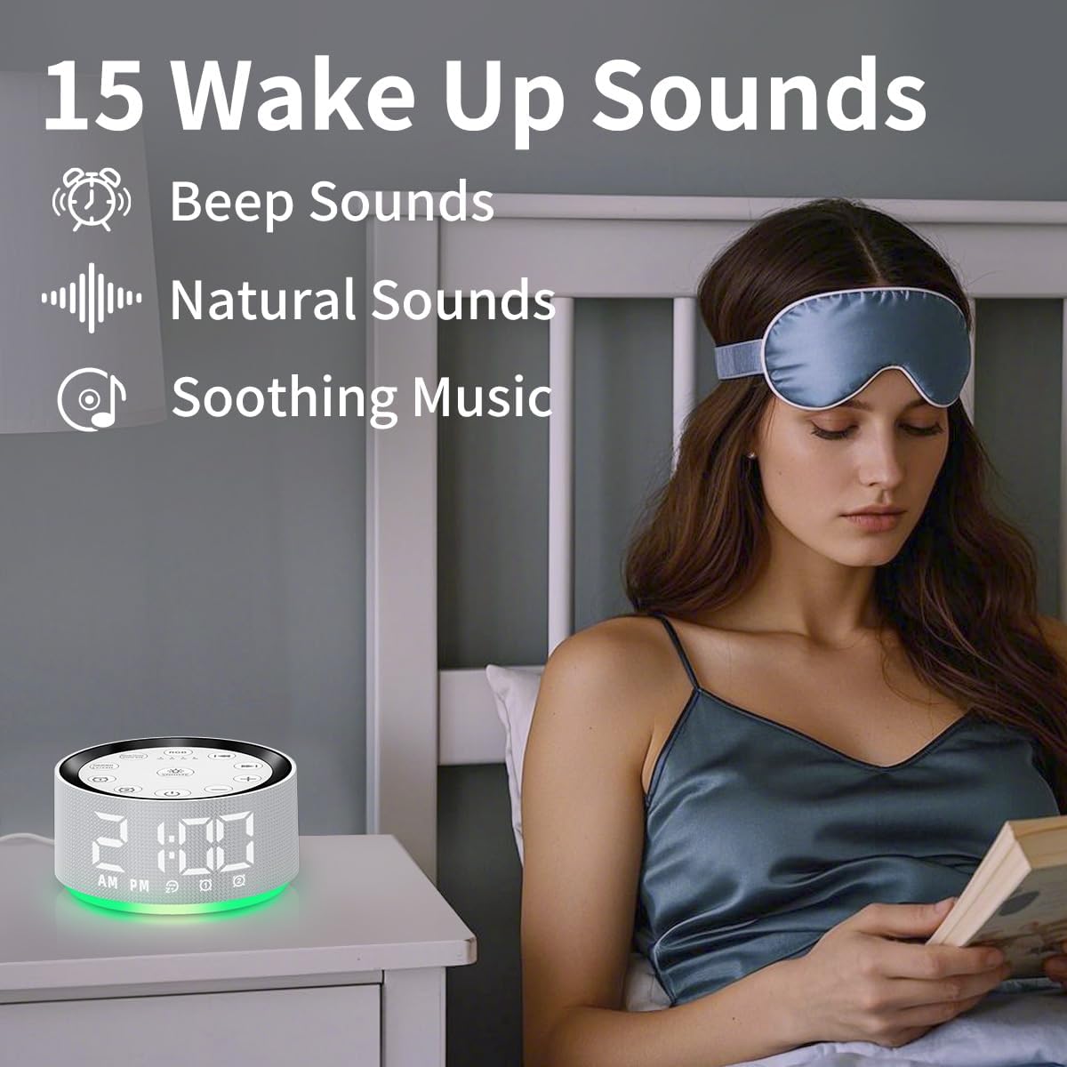 Brown Noise Machine Bedroom Alarm Clock Sound White Noise Machine Night Light with 30 Sleeping Sounds for Baby Kids Adults 2 Alarms Backup Battery 32-Level Vol 15 Wake up Sounds for Mild Heavy Sleeper