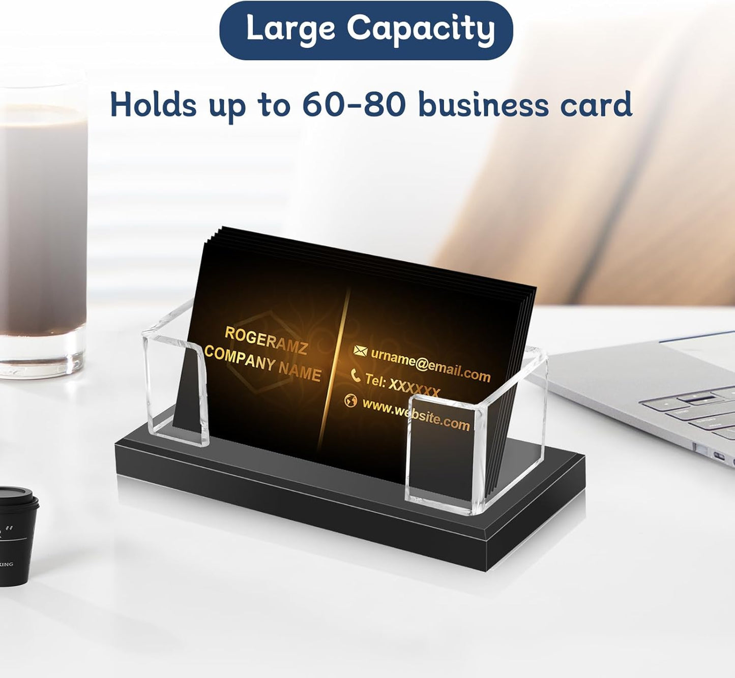 Acrylic Business Card Holder for Desk, Clear Business Card Display Stand with Black Base for Desk -2-Piece Gift Card Organizer for Office Desktop, Conferences, and Exhibition Receptions