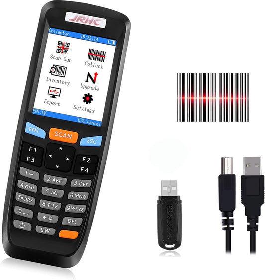 2D Wireless Barcode Scanner,JRHC Portable Inventory Scanner & Data Collector 2.4G Bar Code Reader Long Transmission Distance with 2.8 Inch LCD Screen for Warehouse,Library,Pharmacy,Supermarket,Store