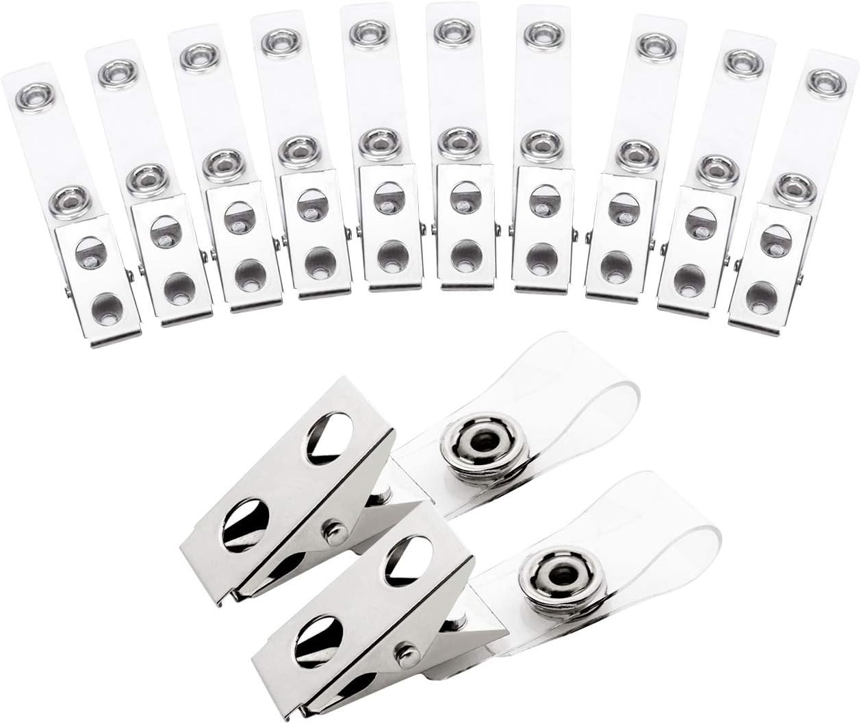 Fushing 300Pcs Metal Badge Clips with Clear PVC Straps for ID Cards and Badge Holders