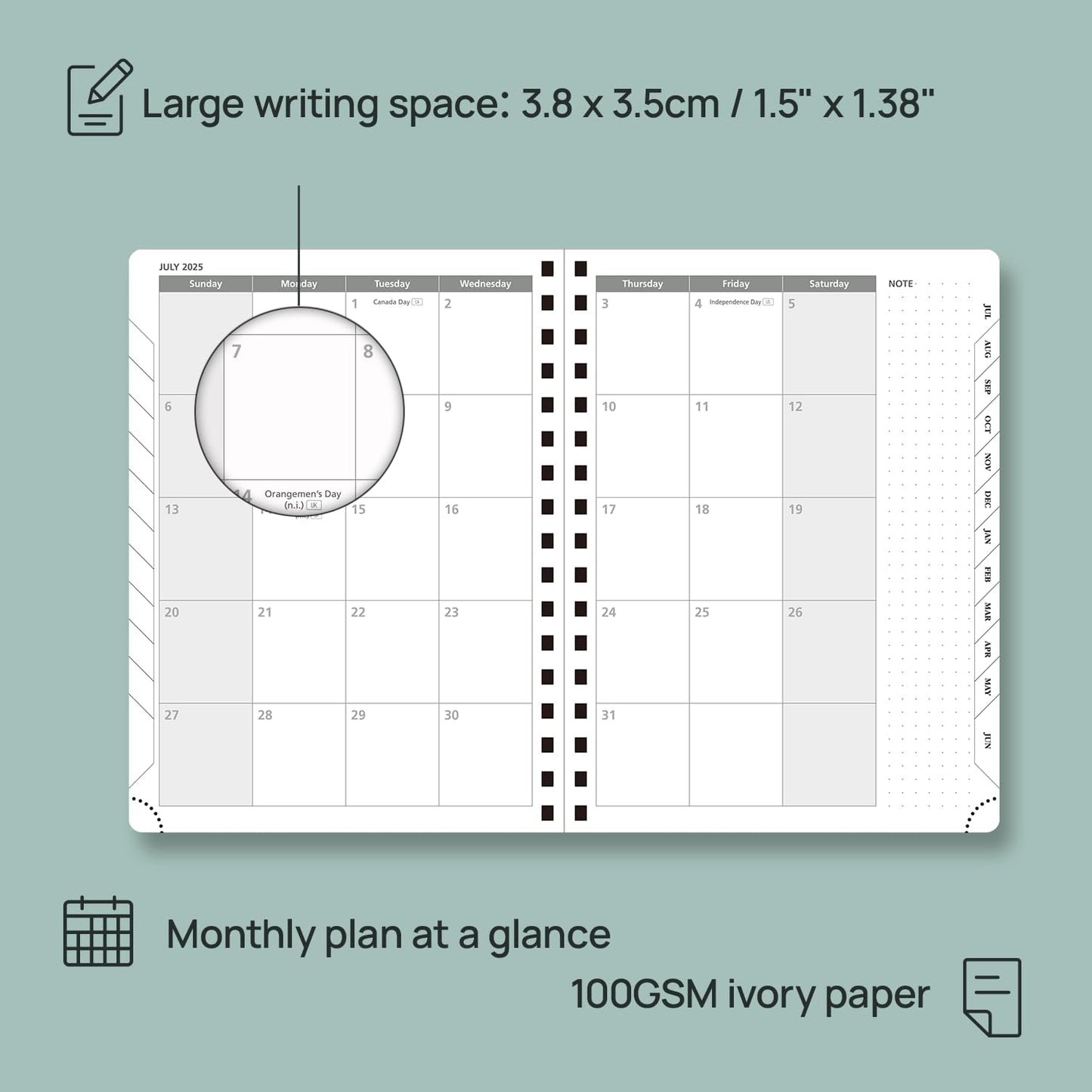 POPRUN Planner 2025-2026 Weekly Notebook (Medium 8.5''x 6.5''), Academic Calendar (JUL.25 - JUN.26) Appointment Book with Monthly Tabs, Spiral Soft Cover, Inner Pocket, 100 GSM - Cerulean Blue