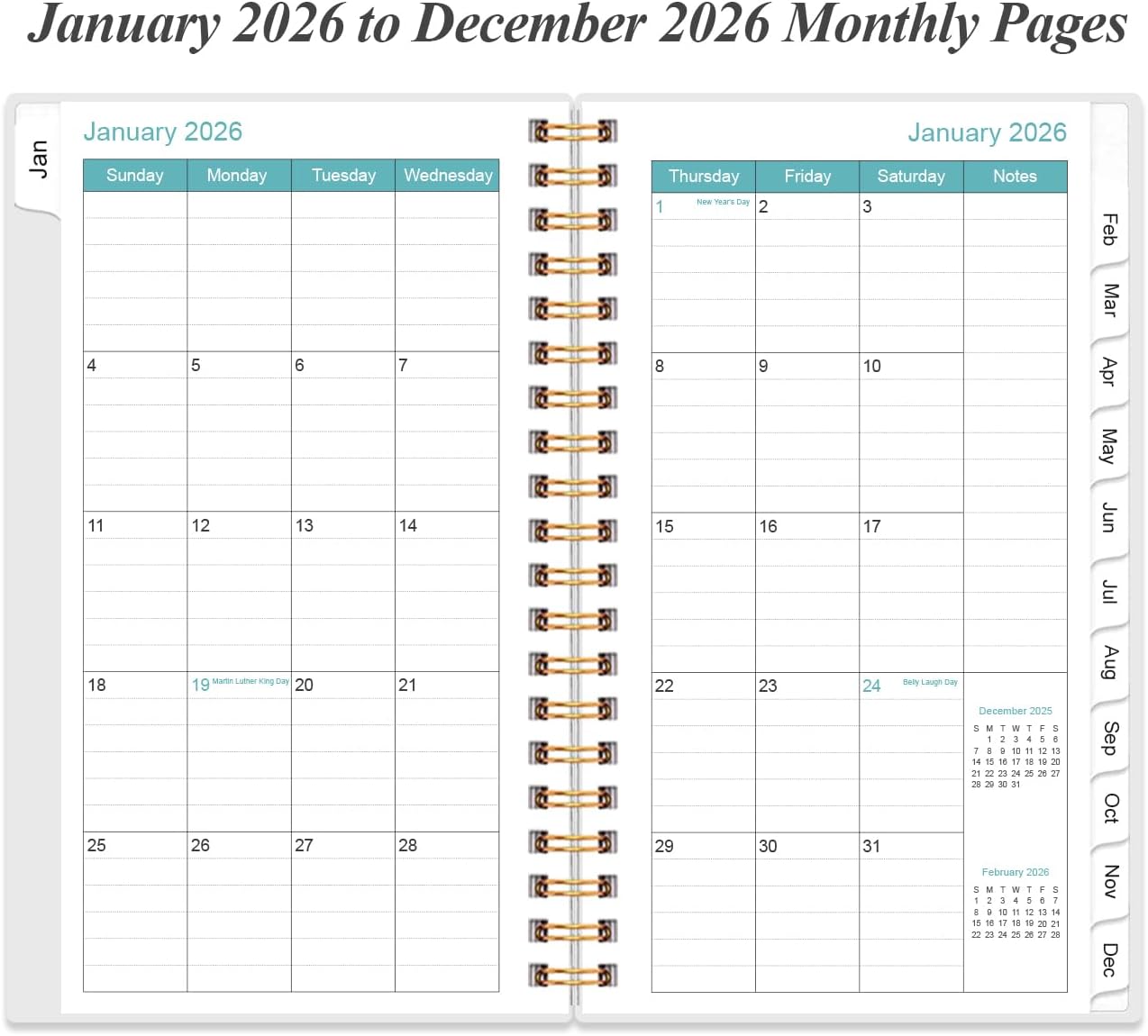 2026 Pocket Planner/Calendar - 2026 Planner from January 2026 - December 2026, Planner 2026 with 12 Tabs, Twin-Wire Binding, Inner Pocket, 3.75" x 6.75, Blue Leaf Flower
