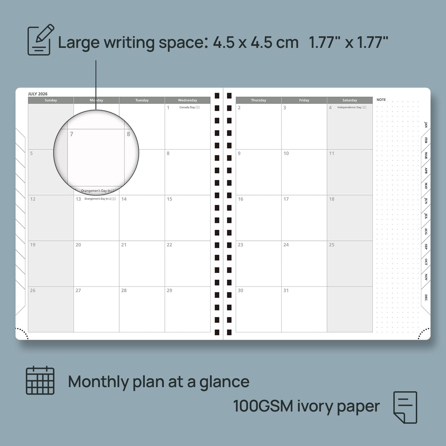 POPRUN 2026 Planner Weekly Notebook Calendar (Jan-Dec), Large Size 8.5'' x 10.5'' - Agenda 2026 Appointment Book with Monthly Tabs, Inner Pocket, Spiral Soft Cover, 100 GSM - Black
