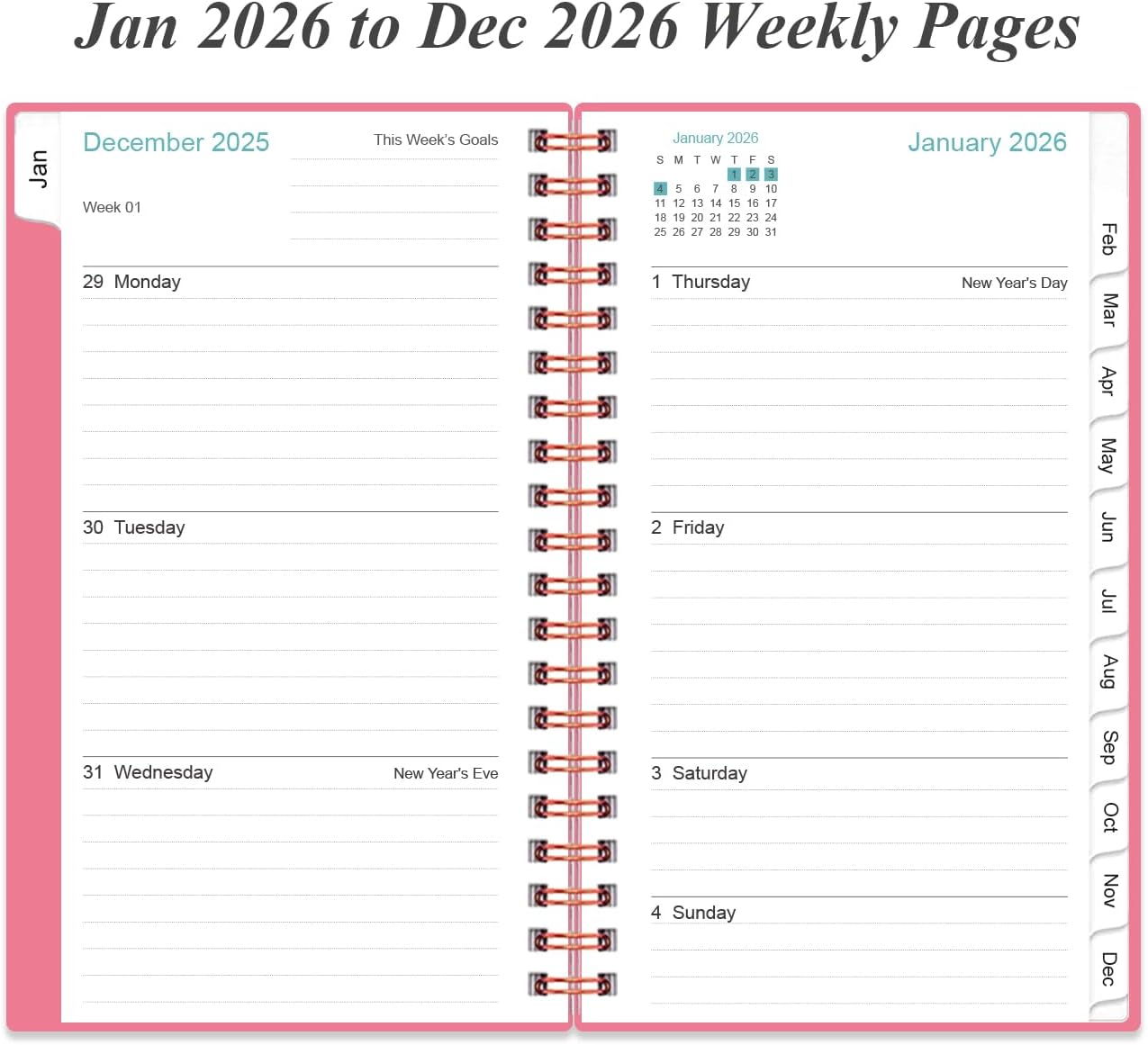 2025-2026 Pocket Planner/Calendar - 2025-2026 Planner from July 2025 - June 2026, Planner 2025 with 12 Tabs, Twin-Wire Binding, Inner Pocket, 3.75" x 6.75, Pink