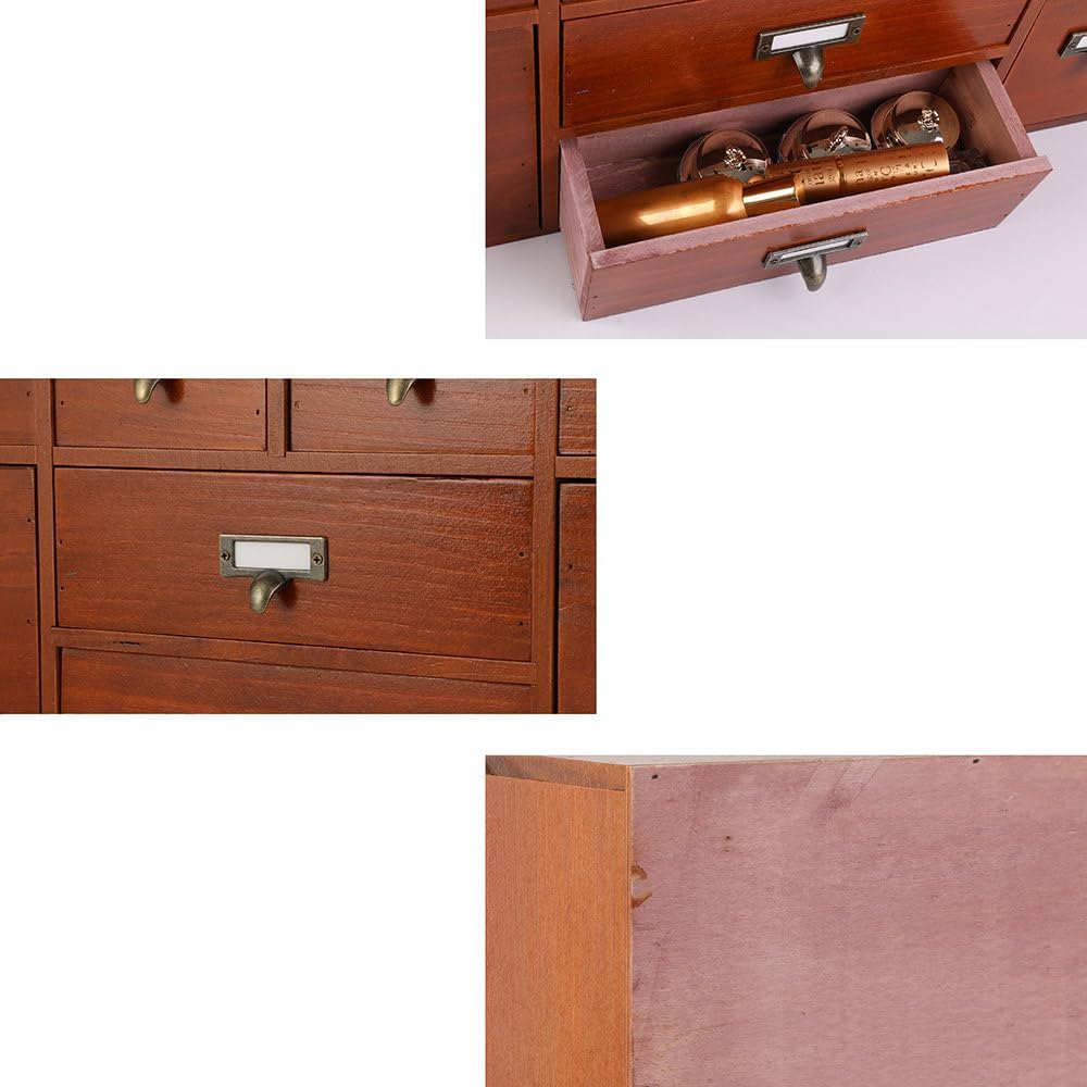 12 Drawers Apothecary Cabinet with Drawers Tabletop Apothecary Drawers Library Card Catalog Cabinet Medicine Cabinets Wood Desk Organizer Wooden Storage Box (Brown)