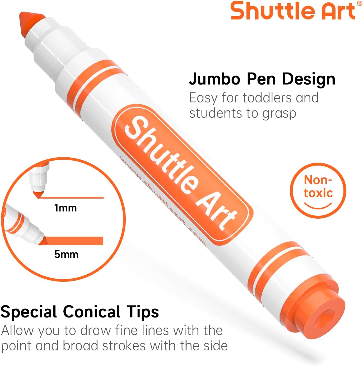 Shuttle Art 216 Pack Washable Markers, 8 Assorted Colors Broad Line Conical Tip Large Markers Bulk with a Box, Bonus Caps, Home Classroom School Supplies for Toddlers Kids Adults Students Teachers…