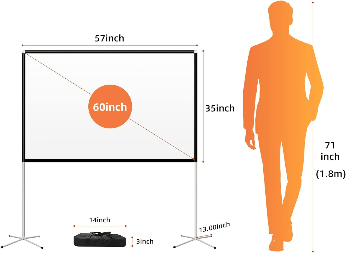 Portable Projector Screen 60inch,Movie Projection Screen,Indoor Projector Screen and Stand, 16:9 Projector Screen 4K HD Wrinkle-Free Lightweight