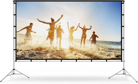 Projector Screen with Stand, Vamvo 100 inch Portable Foldable Projection Screen with Aluminum Alloy Stand Outdoor Movie Screens with Carrying Bag for Home Theater Camping and Recreational Events