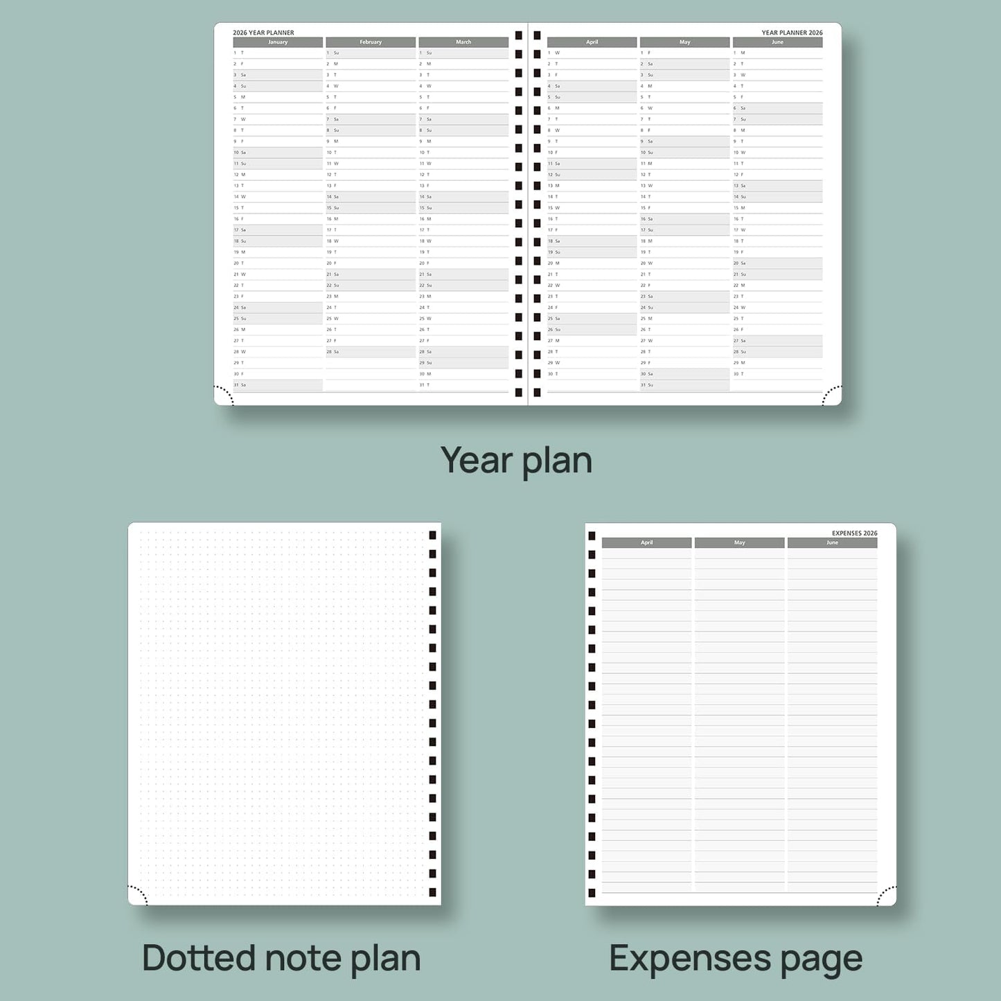 POPRUN Planner 2025-2026 (Large - 8.5'' x 10.5'') Academic Weekly Calendar (July 2025 - June 2026) with Hourly Time Slots, Monthly Tabs, 100GSM Thick Papers, Spiral Leather Cover - Blue Green