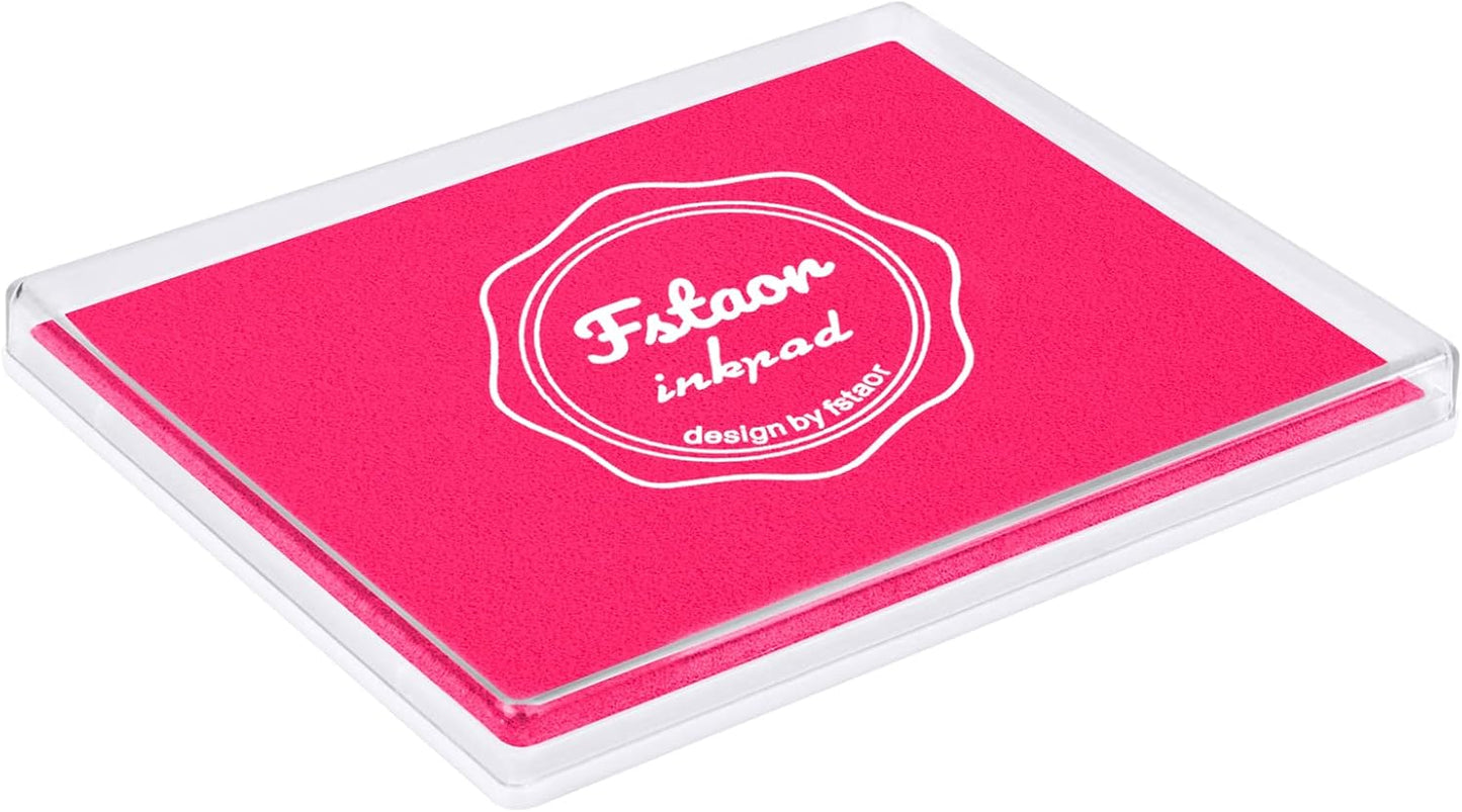 Fstaor Permanent Large Pink Ink Pad for Rubber Stamps, 5x4 inch Stamp Pads for Kids Paper Wood Fabric (Pink)