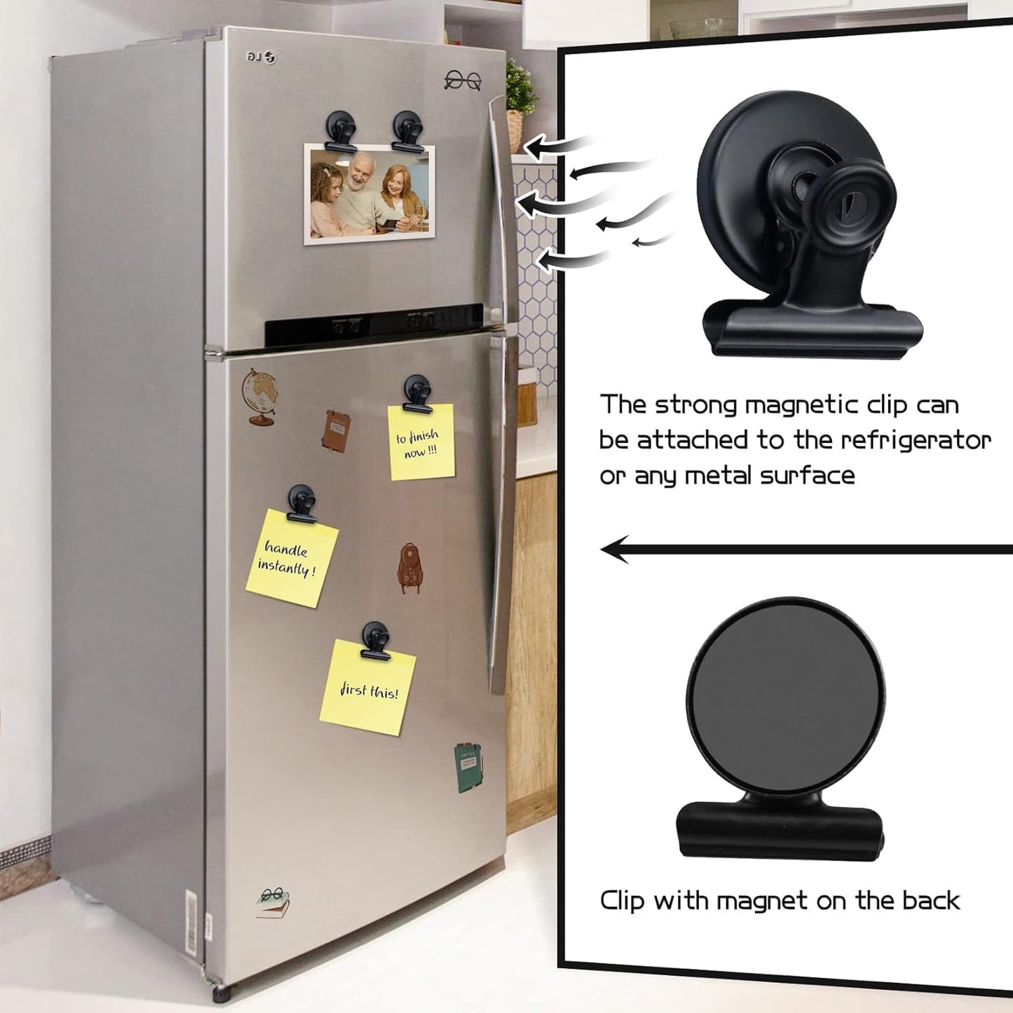 Grtard 50 Pack Magnetic Clips Heavy Duty, Black Magnet Clips for Fridge, Refrigerator Magnets, Strong Magnetic Clip, Scratch Free Magnets with Clip for Whiteboard, Refrigerator, Cruise, Locker