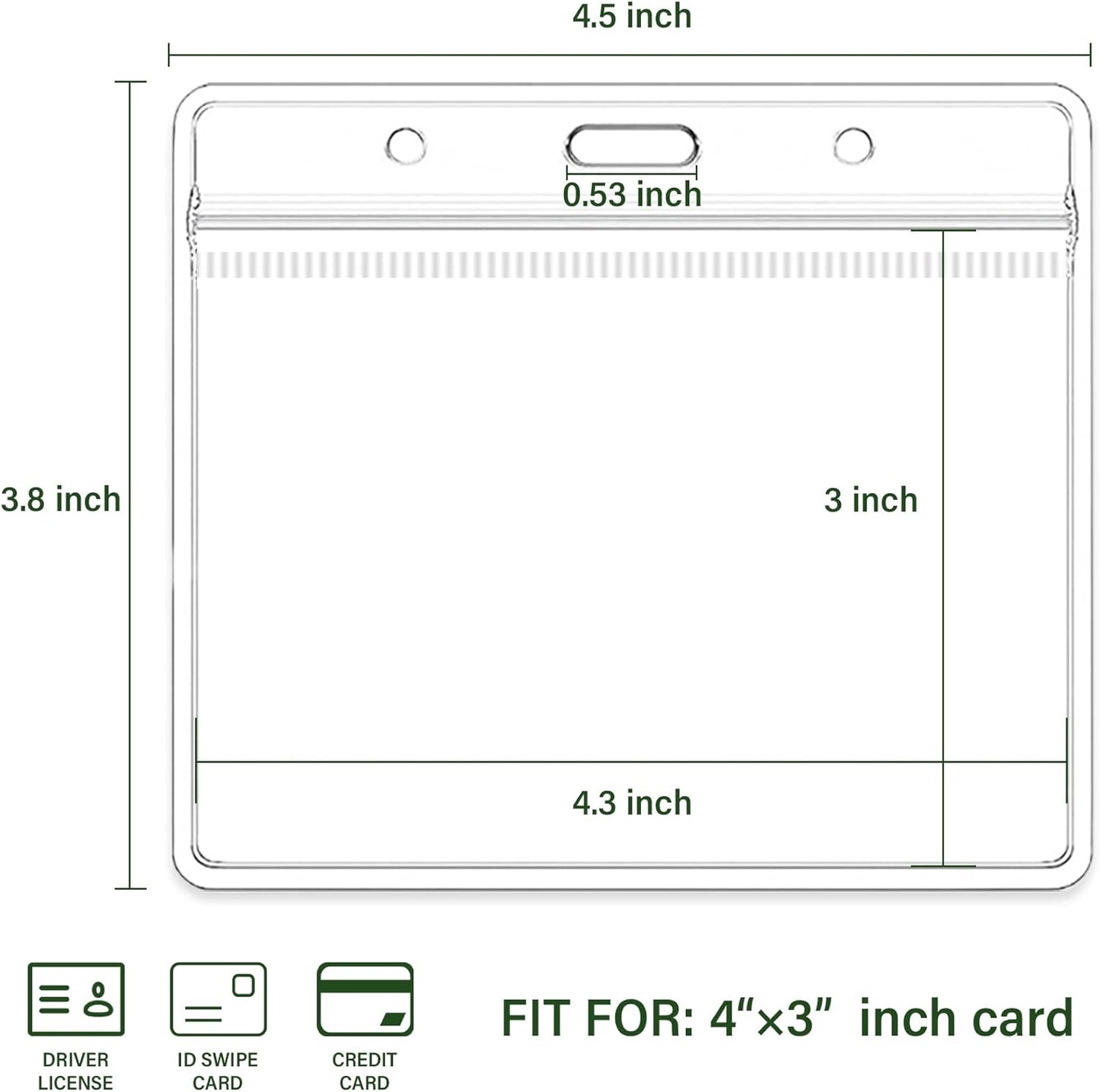 4x3 Inches Horizontal Badge Holder, Clear ID Card Holder with Waterproof Resealable Zip Type Protector, Badge Sleeve Fits Name Tag Holder/RFID/Proximity/Credit Card(Holders,50PCS)