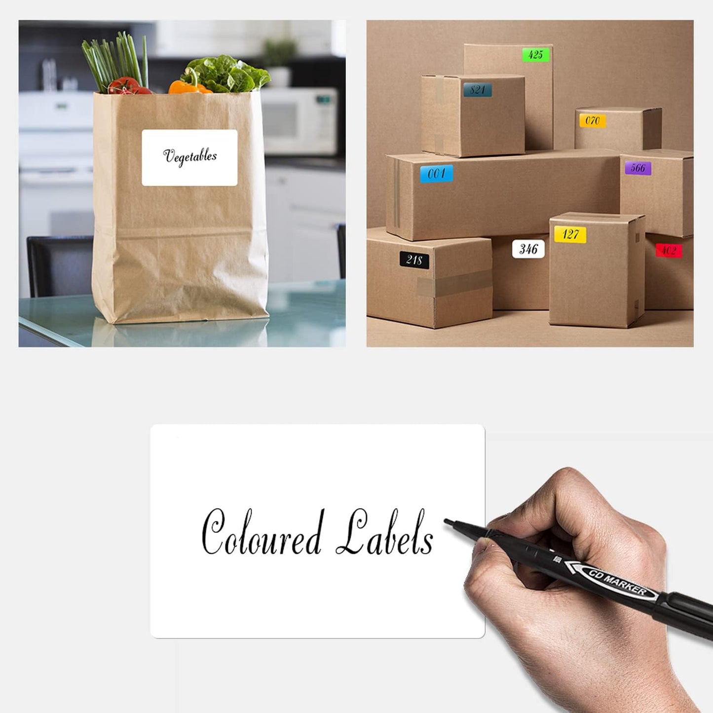 Rectangle Labels Sticker 3×5 Inch Vinyl Floor Stickers Color Coding Name Tags Roll Removable 200 PCS, White