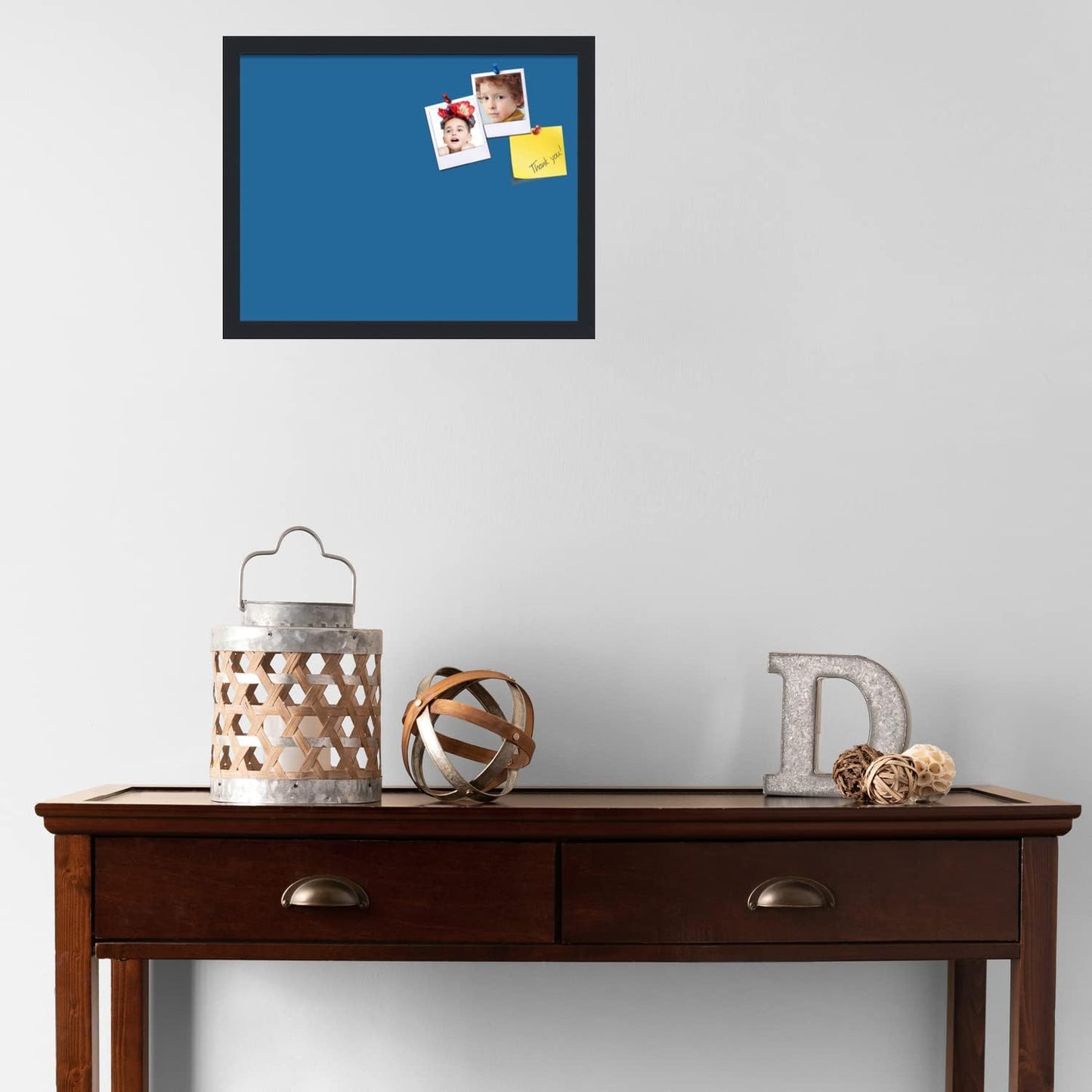 PinPix 19x15 Inch Cork Bulletin Board. This Decorative Framed Pin Board Comes with Navy Pastel Design and a Satin Black Frame. Ideal for Home Office Decor or Message Board (PinPix-1811)