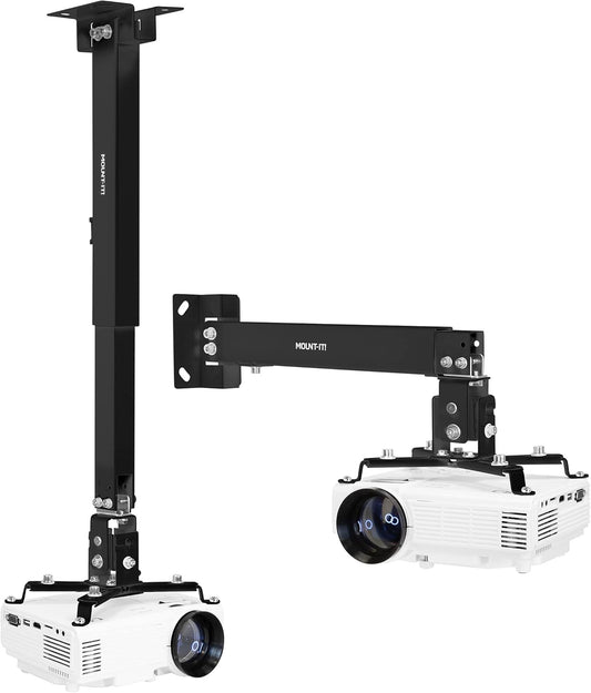 Mount-It! Projector Ceiling Mount and Wall Mount with Adjustable Arm, Universal Projector Mount for LCD/DLP Projectors, Flush Mount Option, Built-in Cable Management, 40lb Capacity, Black