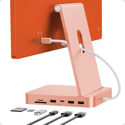 USB C HUB for iMac 24 inch 2021/2023/2024, USB Hub Adapter iMac Accessories for iMac M1/M3/M4 with USB C 10Gbps 3*USB A SD/TF, Docking Station Support Expand M.2 SSD (Not Included), Orange