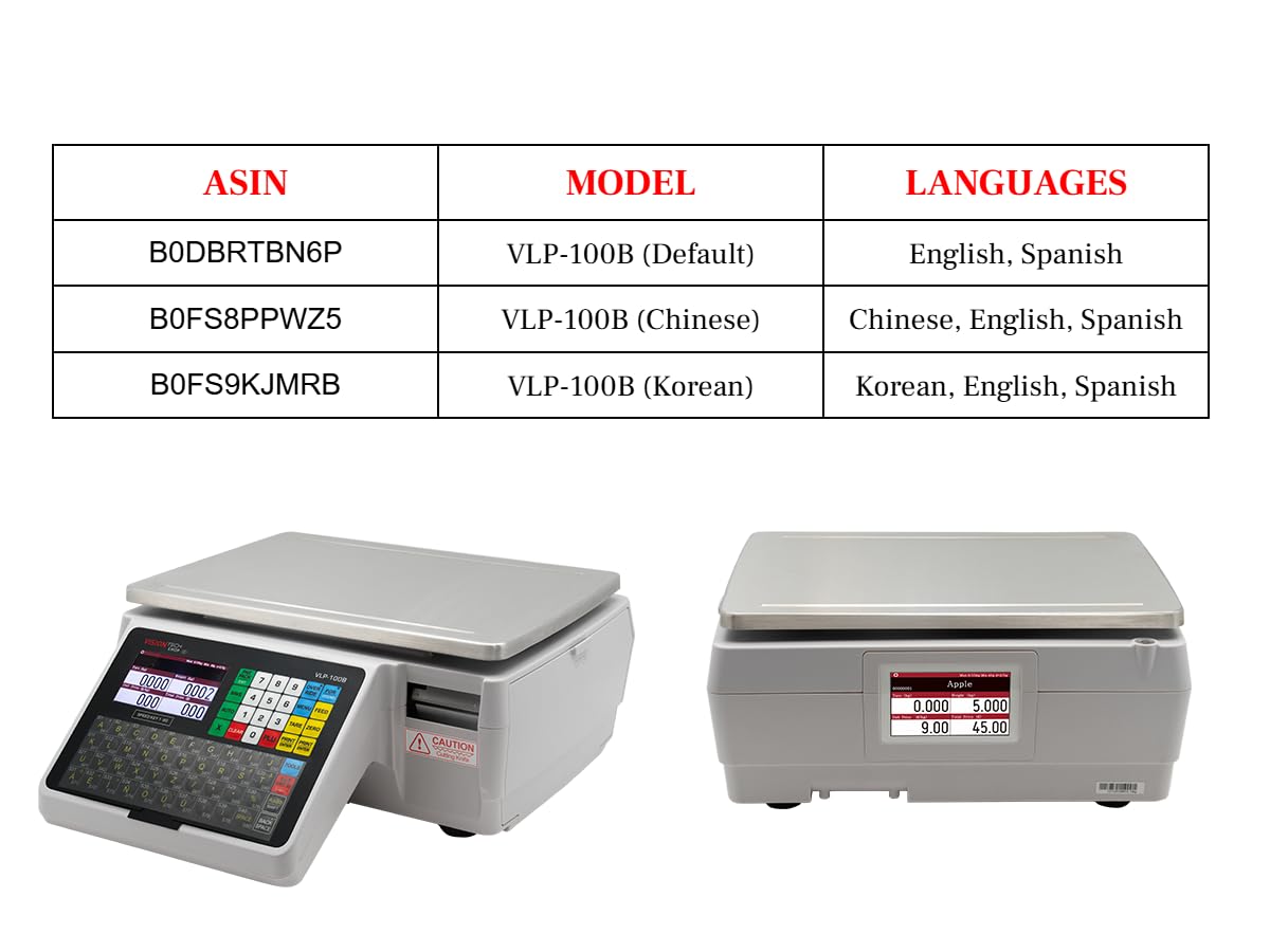 VisionTechShop VLP-100B Label Printing Scale, Capacity 30/60lb Readability 0.01/0.02lb, NTEP Legal for Trade, English, Spanish Available