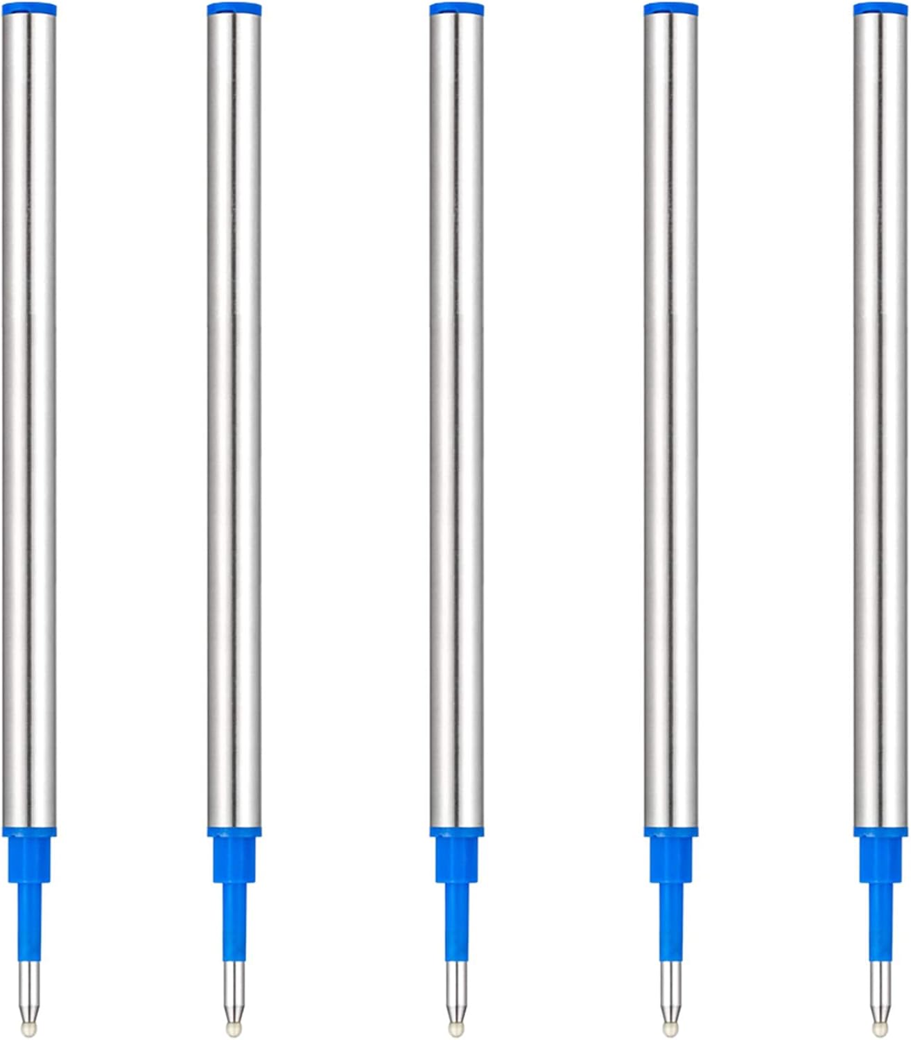 DunBong Rollerball Pen Refills, Roller Ball Fine Point 0.5mm, Red Ink Refill Pack of 5 - Replaceable Ballpoint Pen Refills Medium Point (Blue)