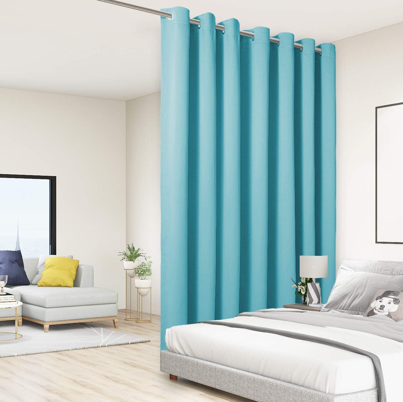 BONZER Extra Wide Room Divider Curtain Total Privacy Wall Noise Reducing Blackout Curtains for Apartment, Studio, 108L x 120W Inch (9L x 10W ft), 1 Panel, Teal
