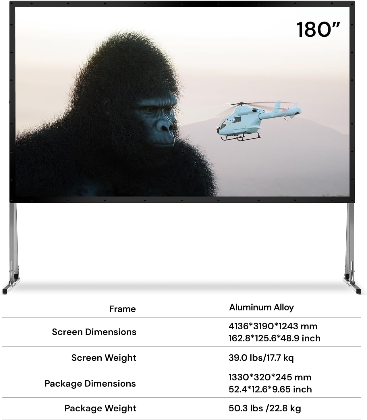 AWOL VISION Folding Outdoor Projector Screen with Stand (180 inches), Portable 16:9 4K HD Rear Front Movie Screen with Carry Bag for Theater Backyard Movie Night,Cinema School