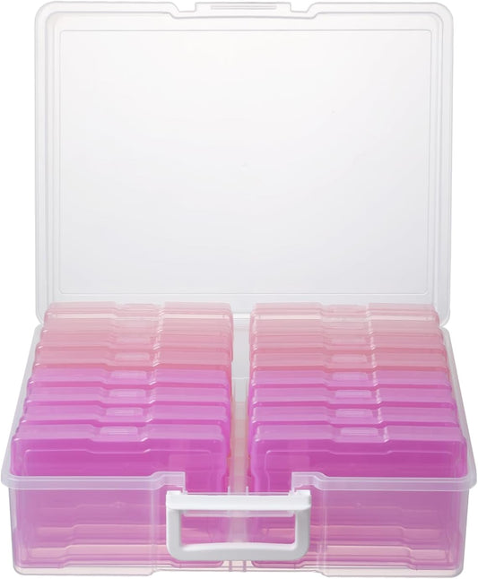 novelinks 4" x 6" Photo Organizer Storage Box with Handle – 16 Inner Photo Cases, Holds 1600 Photos, Portable Picture Organizer for Photos, Cards, Stickers, Scrapbooking – Pink Gradient