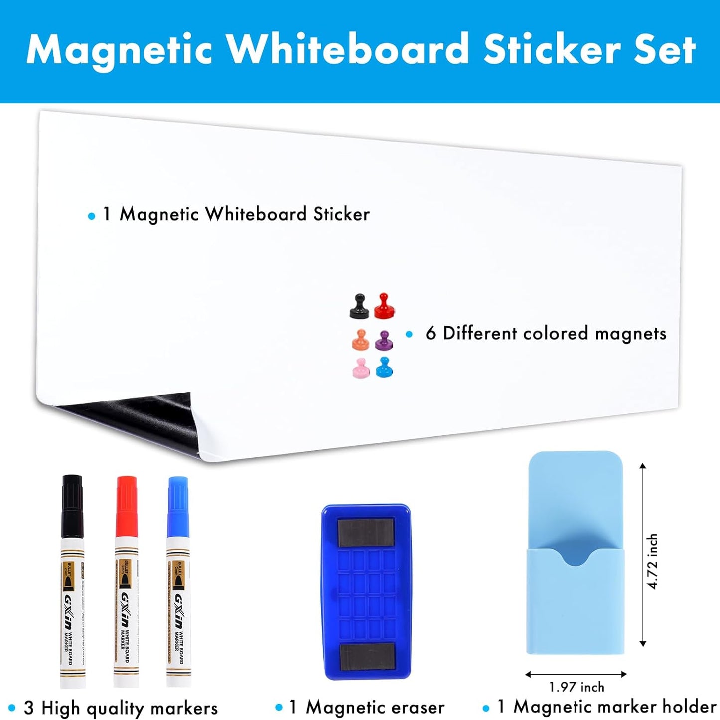 HAMIGAR Magnetic Whiteboard Contact Paper 36" x 48" Dry Erase White Board Sticker for Wall Stick on White Board Peel and Stick Wallpaper Adhesive Poster with Marker, Magnetic Eraser and Magnets
