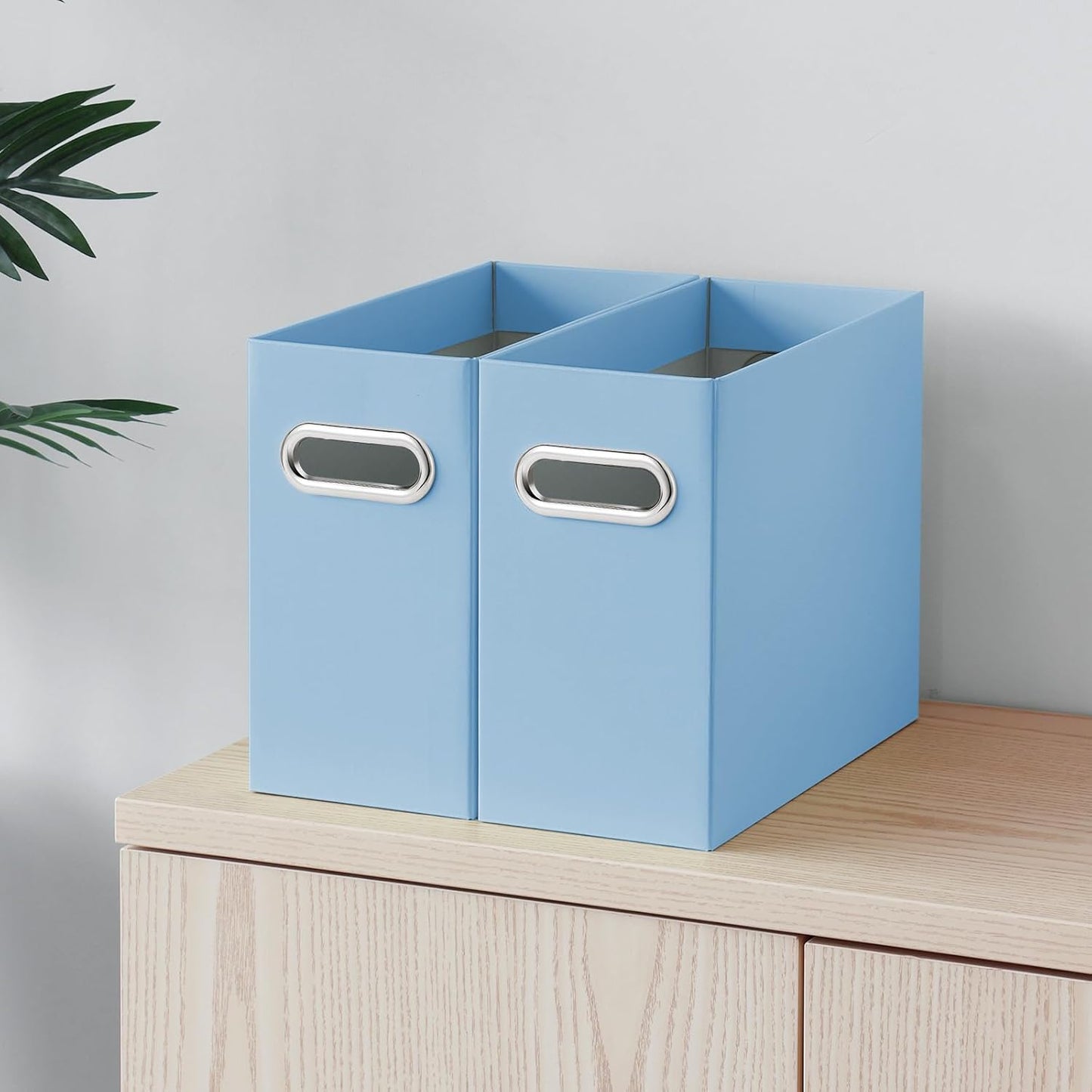Oterri File Organizer, 8 Packs Small Storage Box, Cardboard File Folder Organizer, Collapsible File Box for Hanging File Folders Letter Size, Portable Filing Organizer with Handle (Blue)
