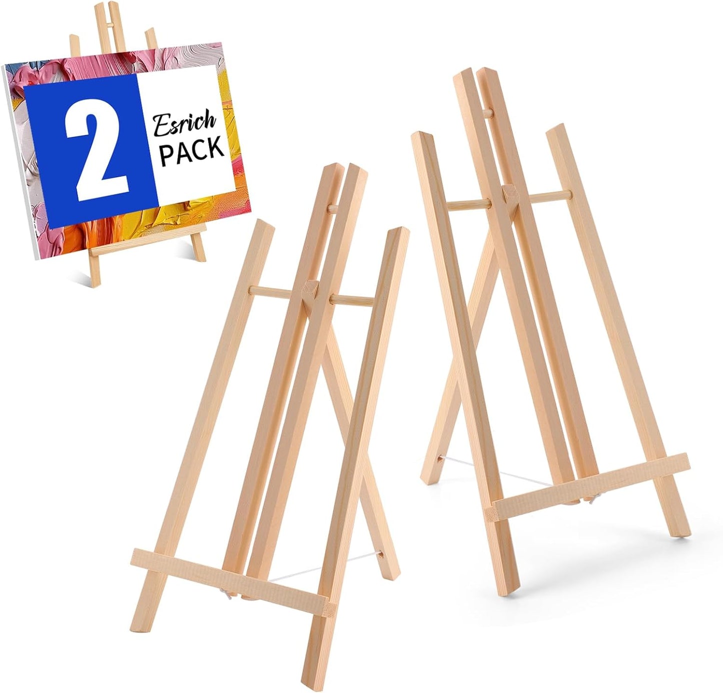 ESRICH 2Pack16in Tabletop Easel,Tabletop Easel for Painting Party, Wooden Tabletop Display Easels,Painting Easel for Displaying Canvases, Photos, Display Tripod Holder Stand for Students Kids