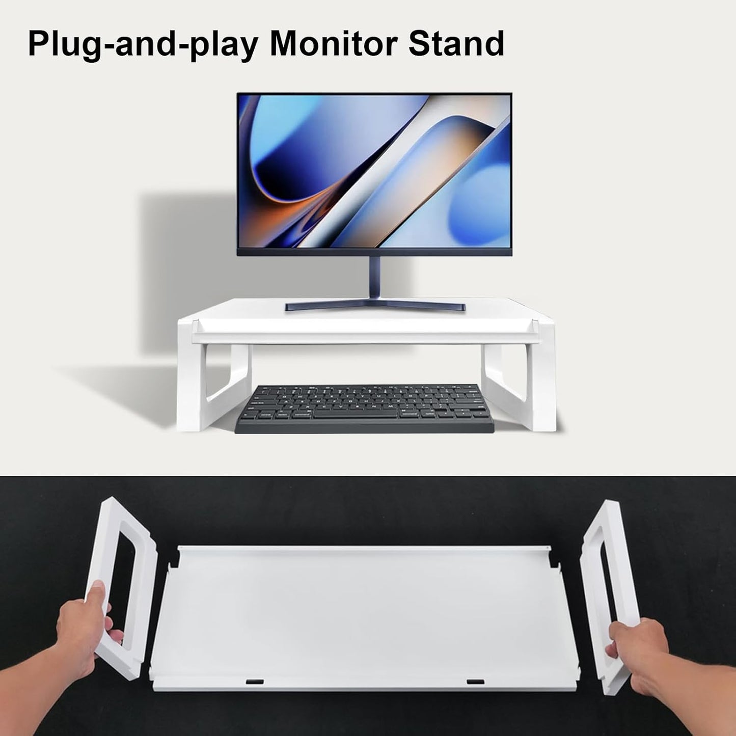 Monitor Stand Riser – 16-Inch Computer Monitor Stand with Multifunctional Slot, Multi-Purpose Desktop Storage for Laptop, Printer, TV