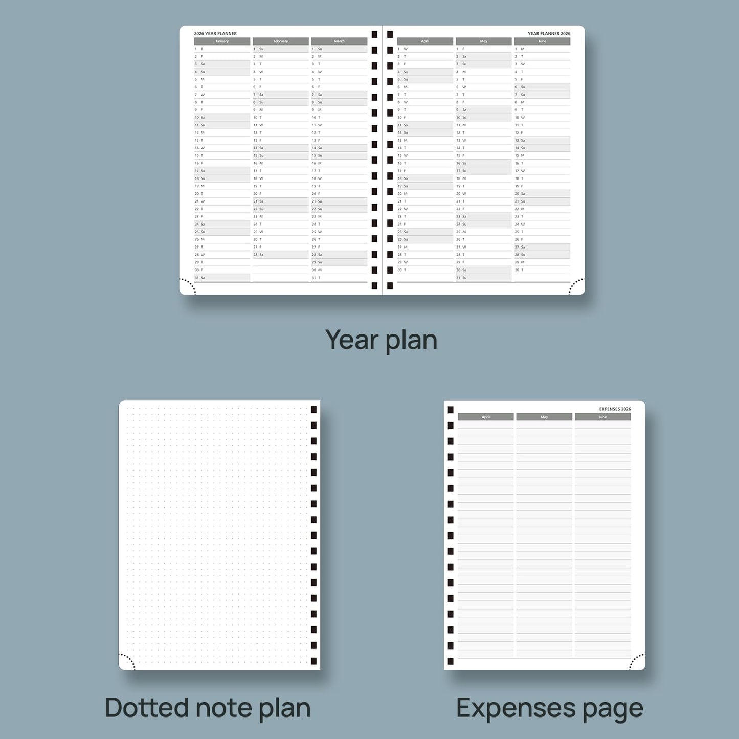 POPRUN 2026 Planner (Medium - 6.5'' x 8.5'') with Hourly Schedule, Vertical Layout - 2026 Weekly Calendar (Jan. 2026 - Dec.2026) for Time Management, Monthly Tabs, Spiral Bound, Soft Cover - Grey