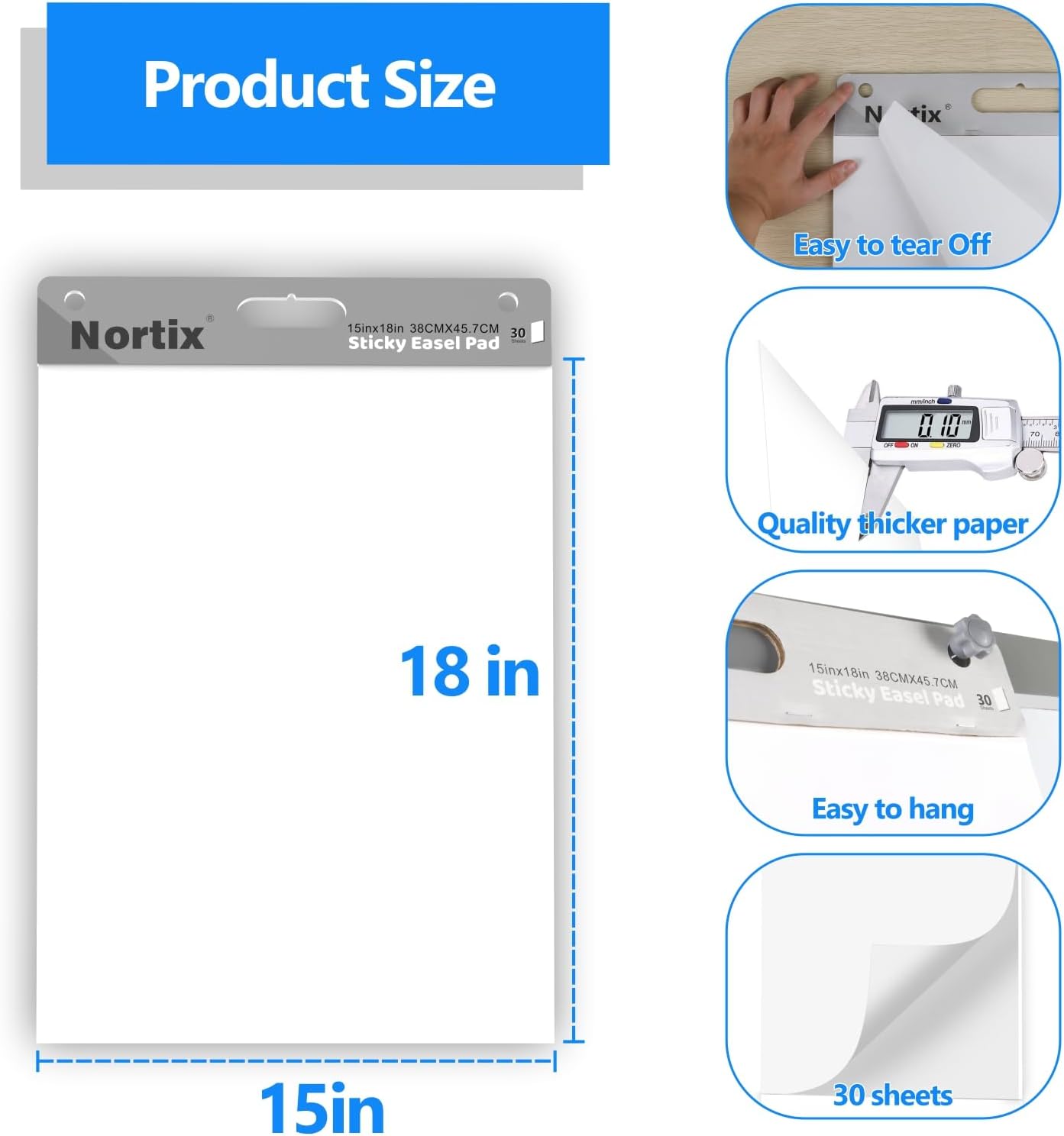 Nortix Flip Chart Paper, Sticky Easel Pads, Chart Paper for Teachers,Super Adhesive & Bleed-Resistant, Mini Self-Stick Easel Paper for Classroom/Office, 15 x 18 inch, 30 Sheets/Pad, 6 Pads