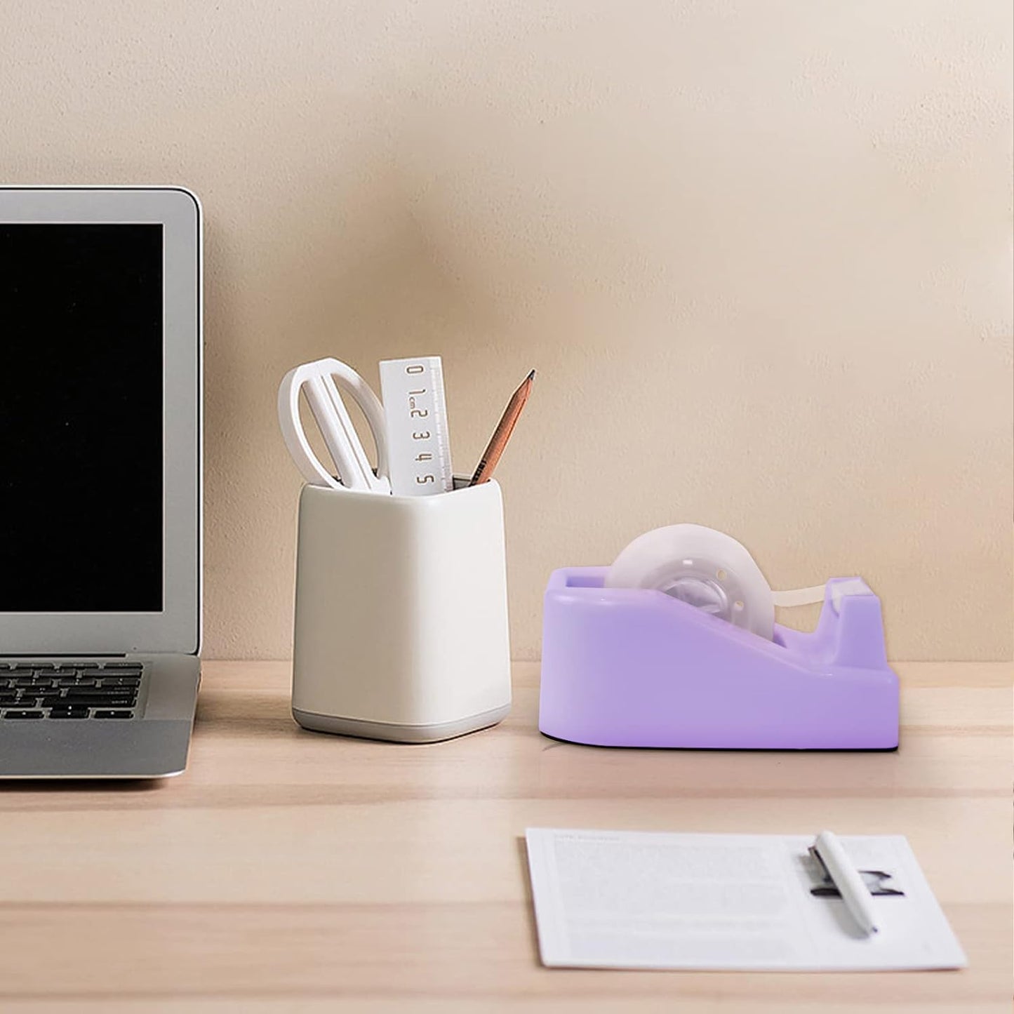 1Pcs Desktop Tape Dispenser Adhesive Roll Holder with Weighted Nonskid Base, Purple (Tape not Included)
