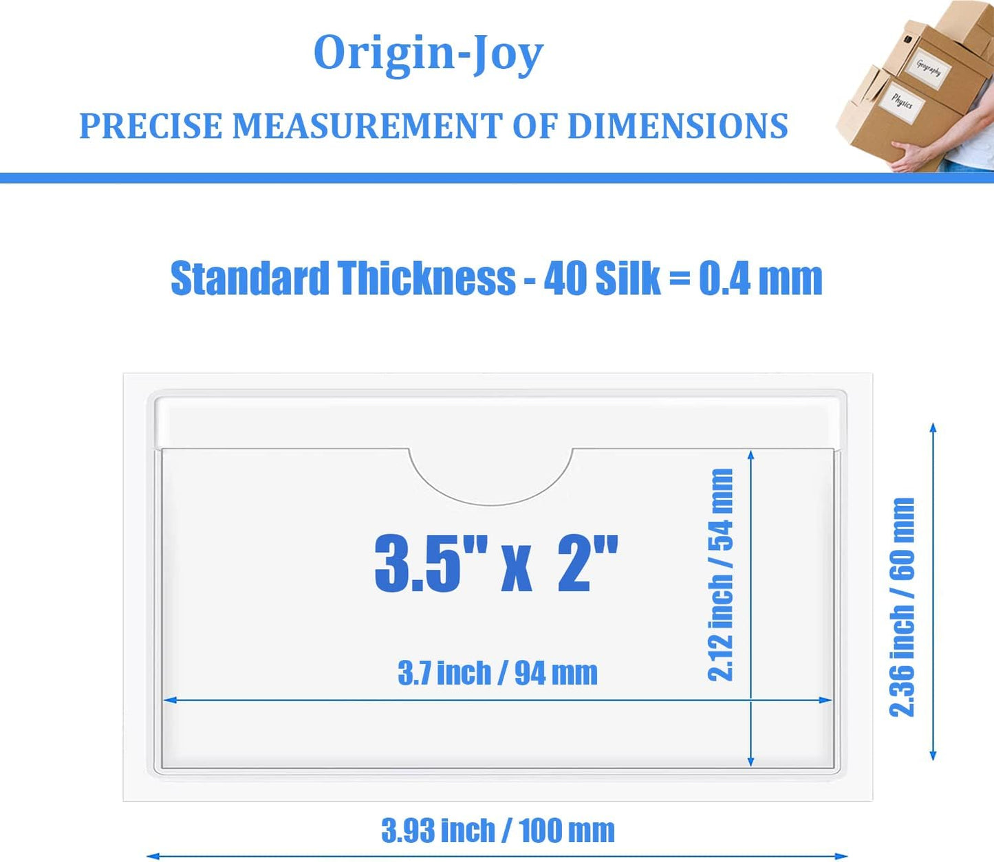 Origin-Joy 60 PCS Self Adhesive Index Card Pockets with Top Open, Clear Plastic Label Holder for Notes, Library and Business, Adhesive Label Pockets & Holder (3.5 x 2 inch)