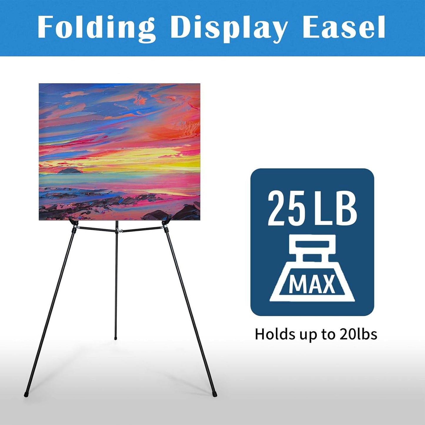Falling in Art 66" Aluminum Display Easel, Presentation Stand with Adjustable Height for Signs, Posters, and Whiteboards, Black 2 Pack