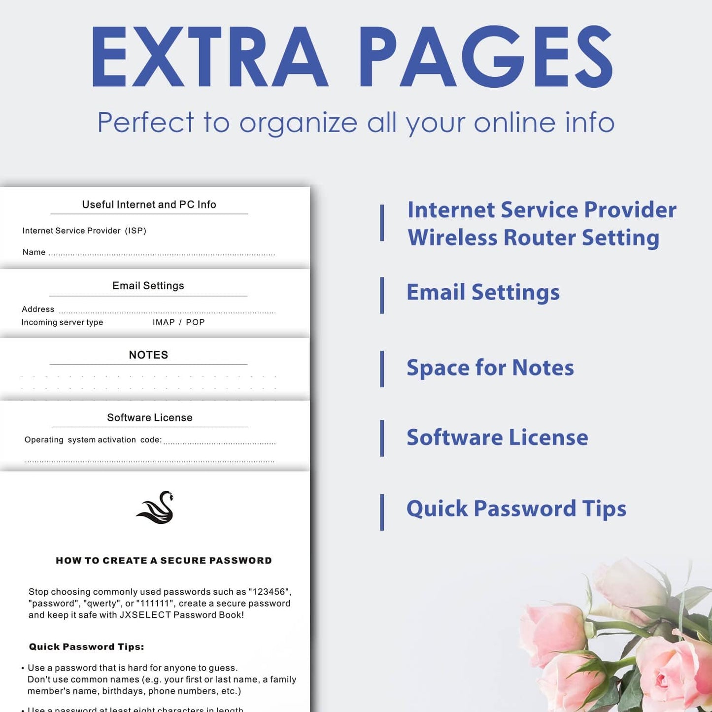 Elegant Password Book with Alphabetical Tabs - Hardcover Password Book for Internet Website Address Login - 5.2" x 7.6" Password Keeper and Organizer w/Notes Section & Back Pocket（Royal Blue）