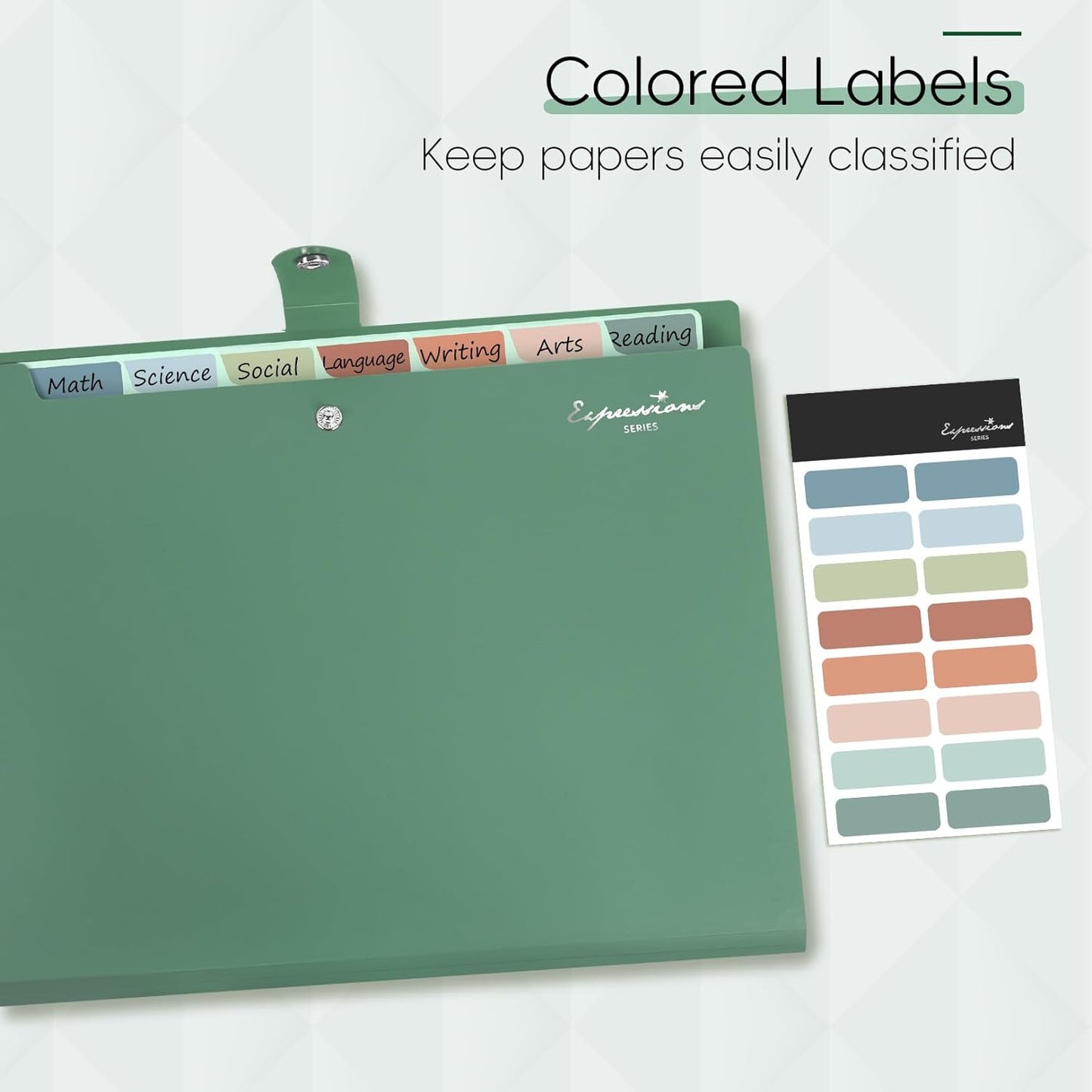 Sooez Elegant Accordion File Organizer, 8 Pocket Expanding File Folders with Labels, Portable Folder for Documents, Cute Paper Organizer for School Office Supplies, Letter Size, Light Green