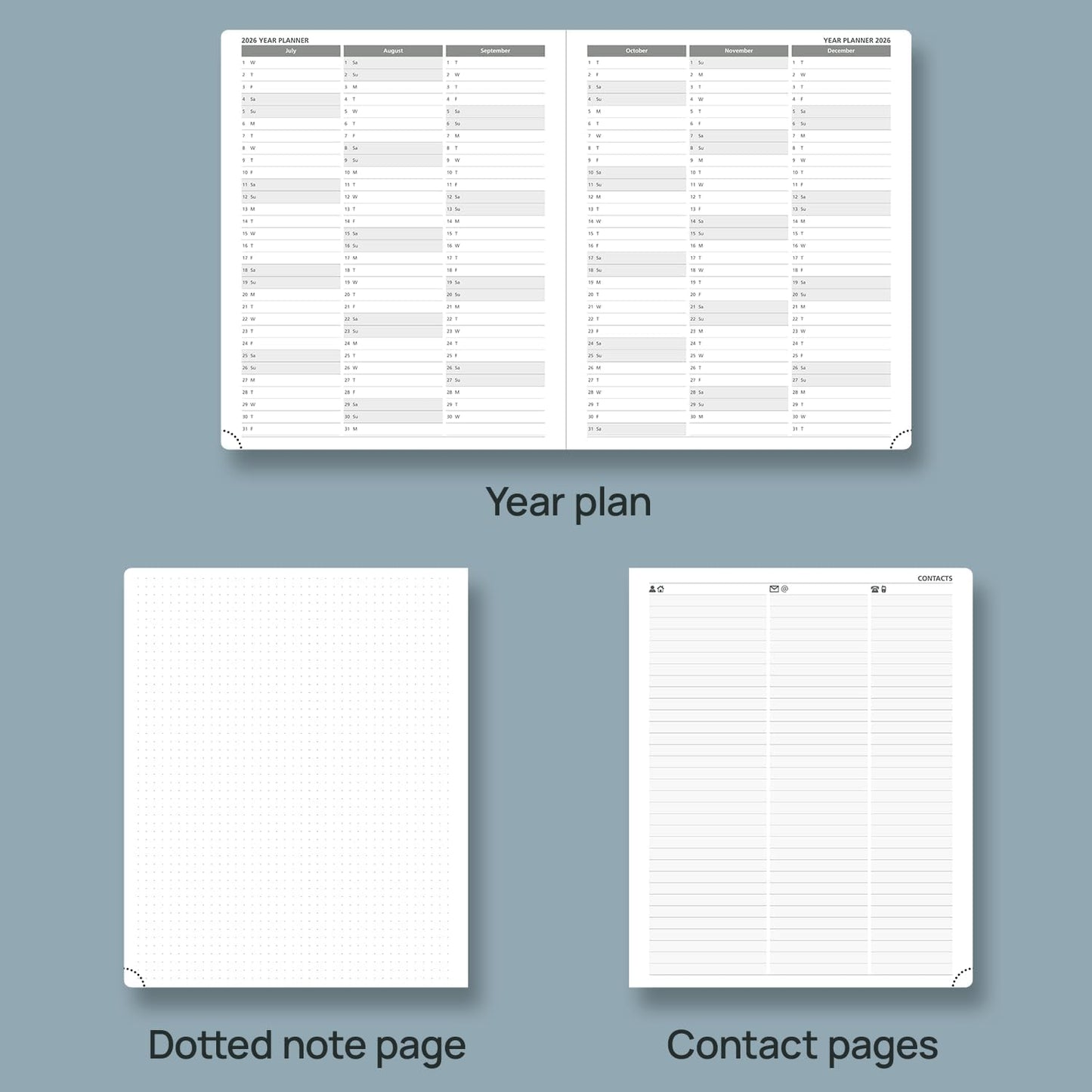 POPRUN Weekly Planner 2026 (Large 8.5" x 10.5") Calendar 12 Months Notebook with Horizontal Layout, Leather Soft Cover, Monthly Tabs, Inner Pocket, 100GSM Thick Paper, Pen Holder - Cerulean Blue