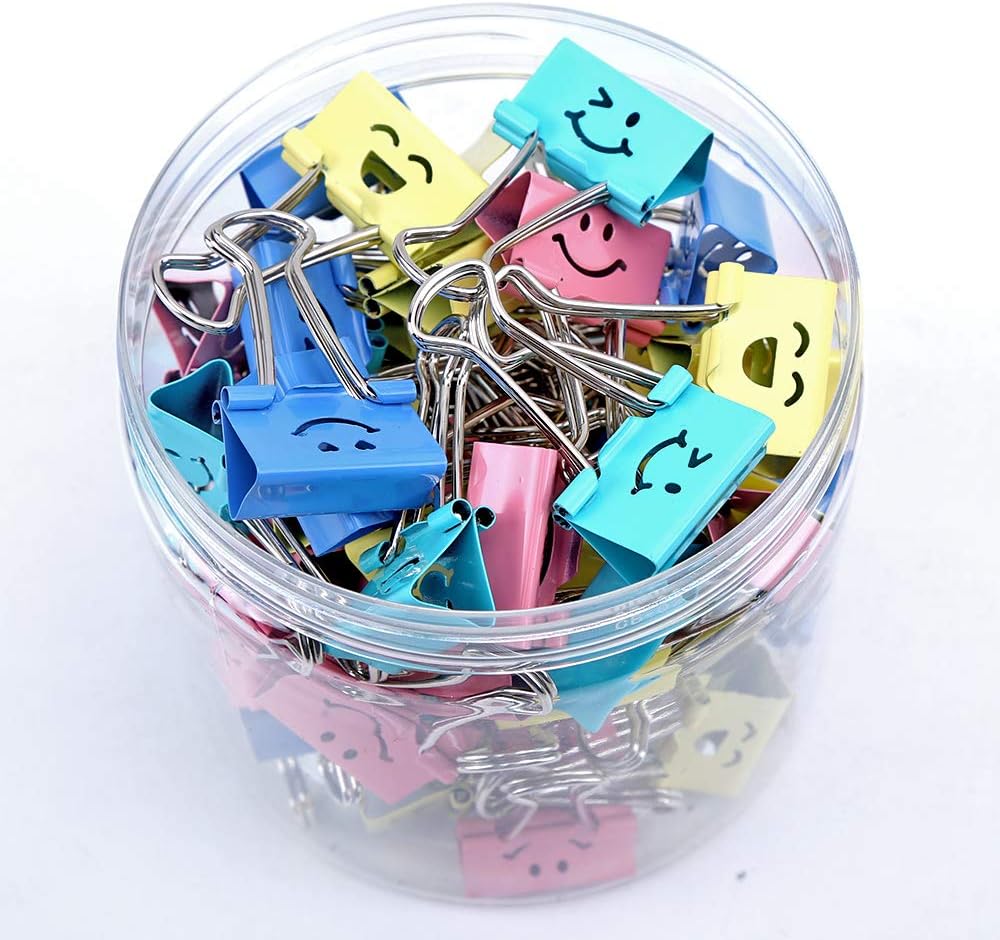 【80pack】 Binder Clips, Limque Paper Clips,Paper Clamps with Colored Cute Hollow Smiling Face,80 Pcs Assorted Size Clip, for Office,Teacher Gifts and Kitchen