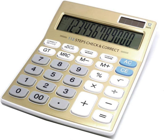 Meichoon Desktop Calculator Standard Function Solar Battery Dual Power with 12 Digit Large LCD Display Basic Calculating Machine for Office/Home Elegant Design KA05