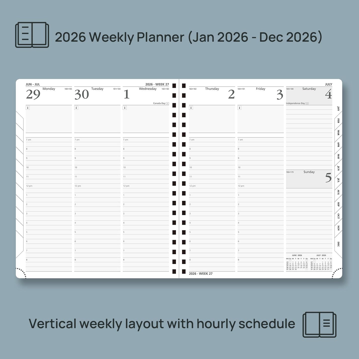 POPRUN 2026 Planner (Large - 8.5" x 10.5") with Hourly Schedule, Vertical Layout - 2026 Weekly Calendar (Jan. 2026 - Dec.2026) for Time Management, Monthly Tabs, Spiral Bound, Soft Cover - Night Sky Blue