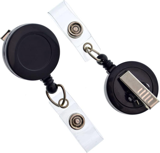 Bulk 25 Pack - Black Retractable Badge Reels with Alligator Swivel Clip & Vinyl Card Holder Strap by Specialist ID - Bulk Premium Black Retractable Name Badge Reels with Alligator Swivel Clip