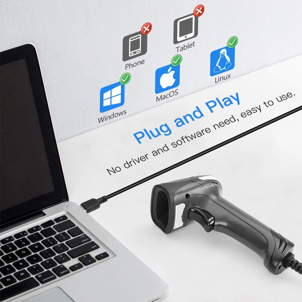 Eyoyo USB QR 2D Barcode Scanner, Handheld Wired Bar Code Reader PDF417 Data Matrix for Mobile Payment, Pos System, Supermarket Inventory Management, Plug and Play, Extra Long USB Cable