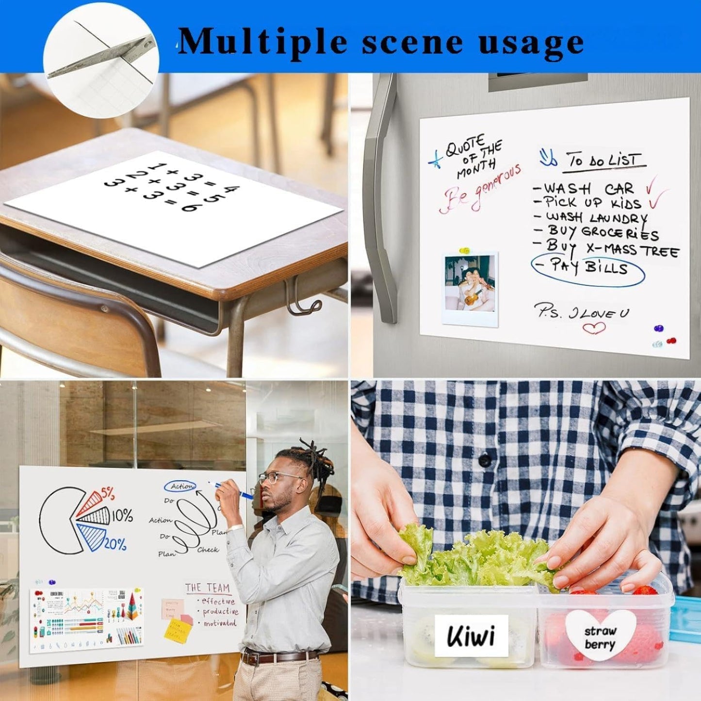 Magnetic Whiteboard Contact Paper, 47" x 60" Stick on Magnetic Dry Erase White Board Sticker on Wall, Easy to Write for Drawing, School, Office, Kitchen Fridge